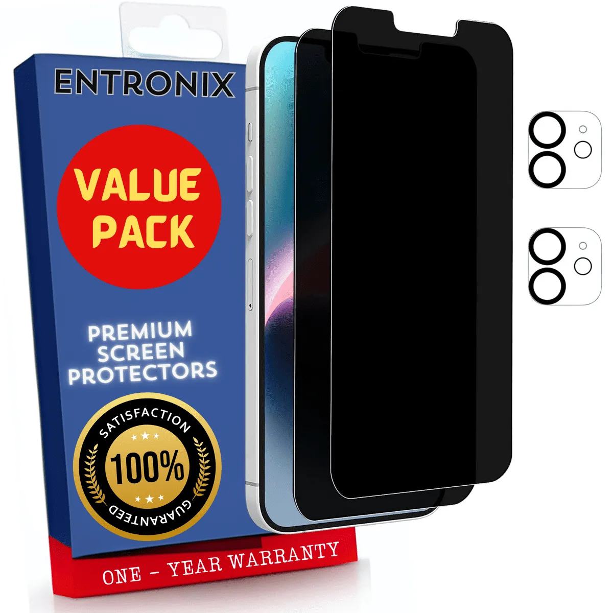 Entronix Case Screen Protector Bundle with Camera Cover Designed for Apple iPhone 12 Privacy 9H Hardness,Bubble Free Easy Install,2 PACK