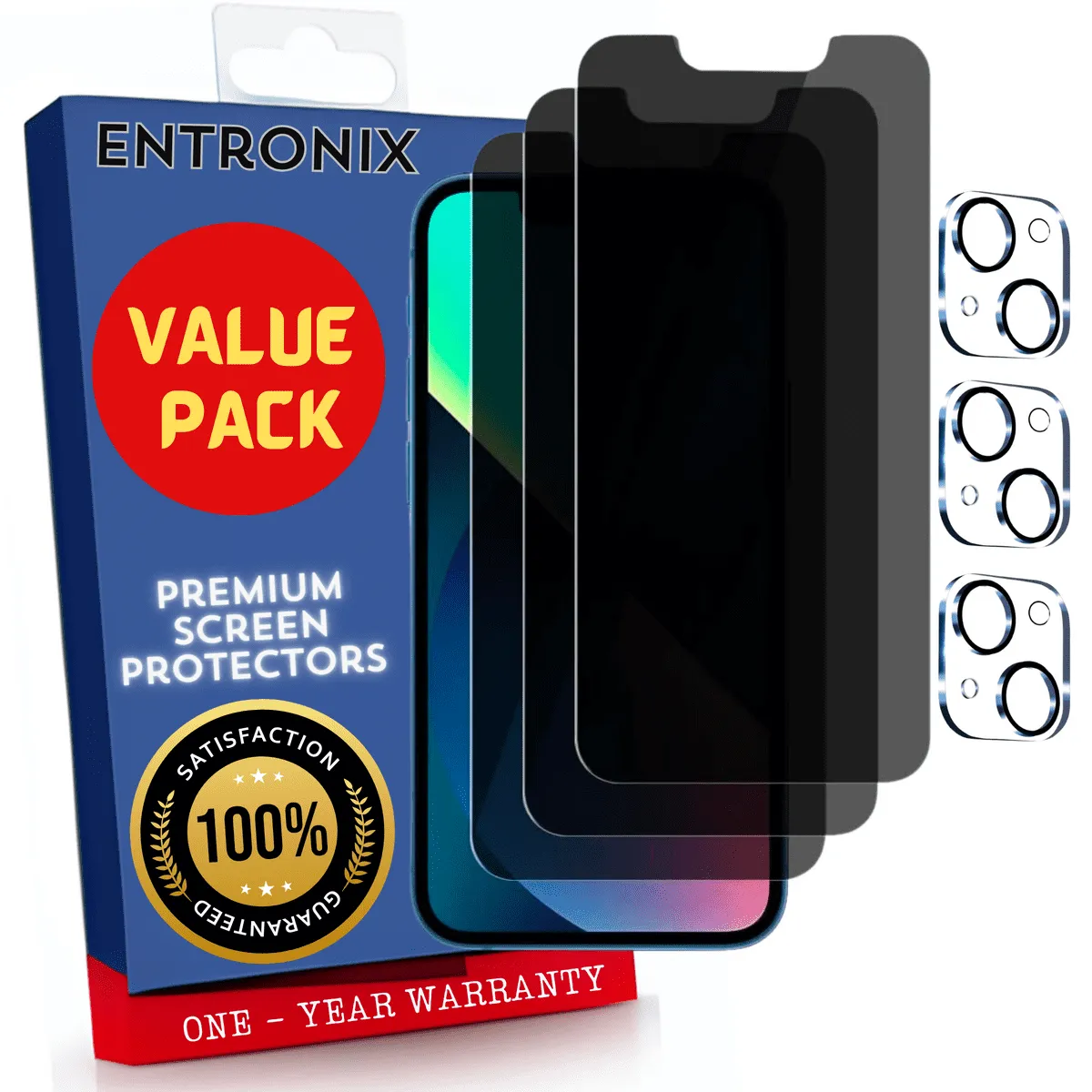 Entronix Case Screen Protector Bundle with Camera Cover Designed for Apple iPhone 13 Privacy 9H Hardness,Bubble Free Easy Install, 3 PACK