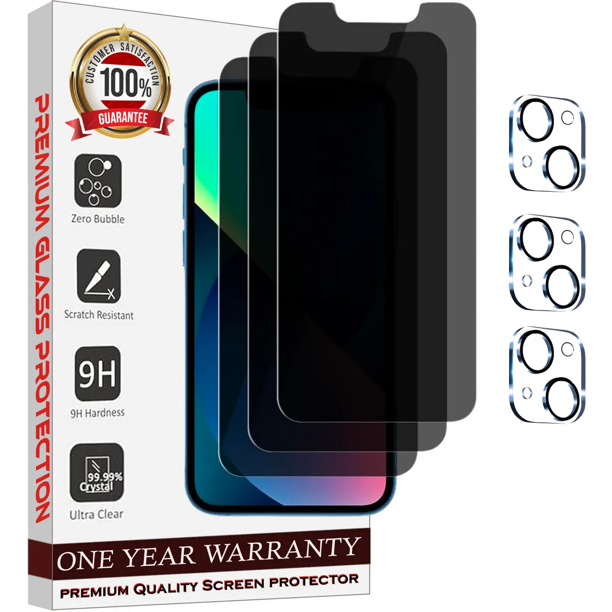 Entronix Case Screen Protector Bundle with Camera Cover Designed for Apple iPhone 13 Privacy 9H Hardness,Bubble Free Easy Install, 3 PACK