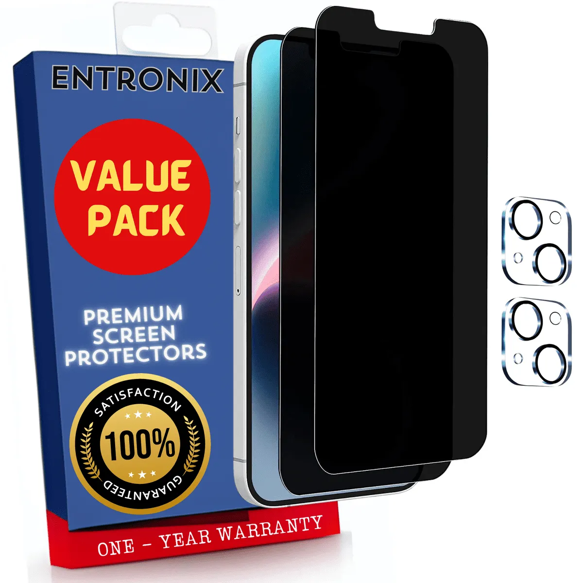 Entronix Case Screen Protector Bundle with Camera Cover Designed for Apple iPhone 13 Privacy 9H Hardness,Bubble Free Easy Install,2 PACK