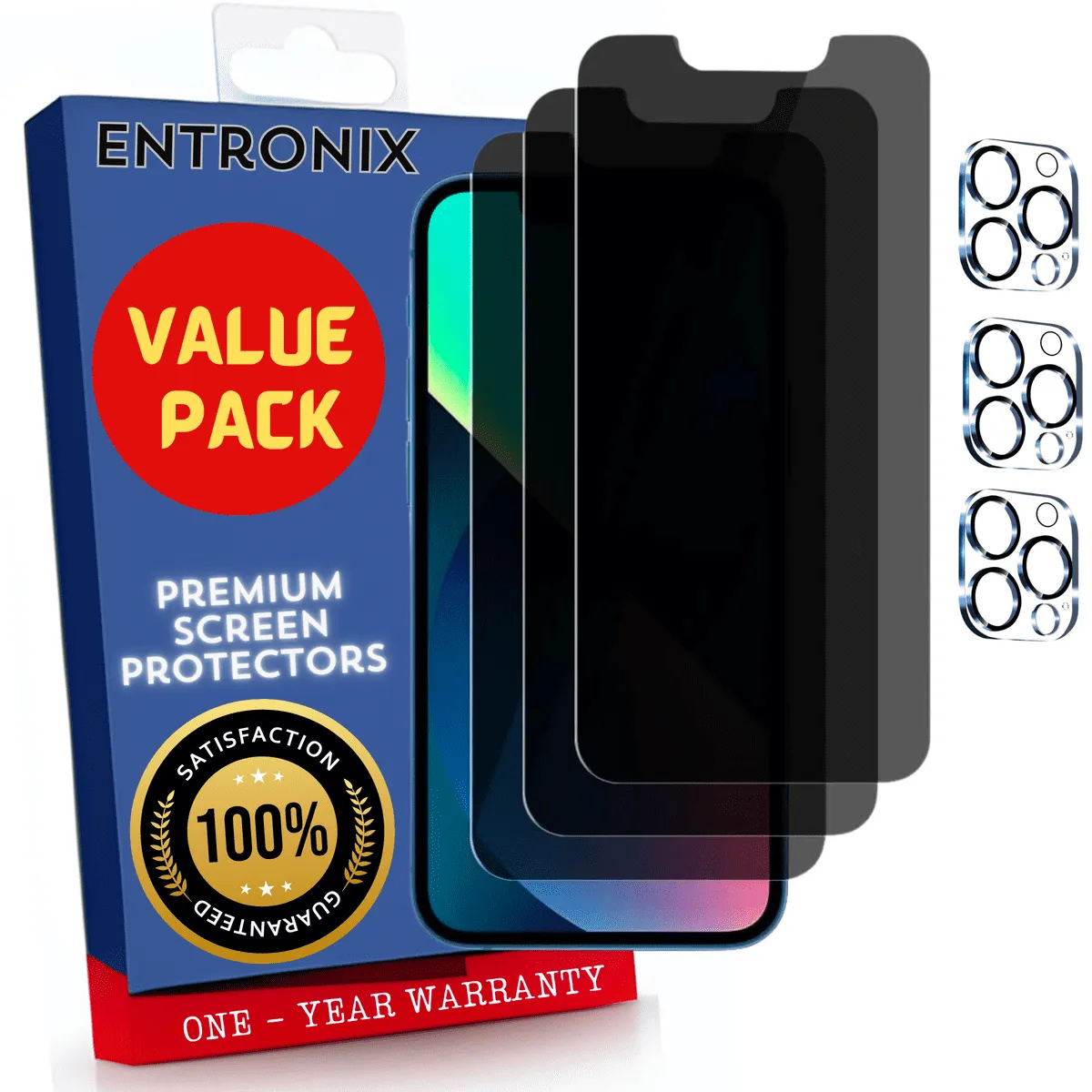 Entronix Case Screen Protector Bundle with Camera Cover Designed for Apple iPhone 13 Pro Max Privacy 9H Hardness,Bubble Free Easy Install, 3 PACK