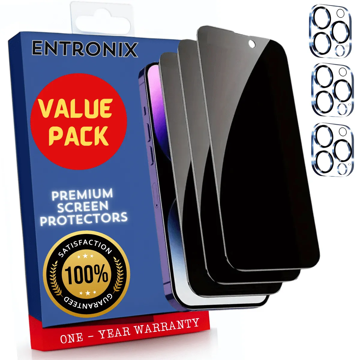 Entronix Case Screen Protector Bundle with Camera Cover Designed for Apple iPhone 14 Pro Max Privacy 9H Hardness,Bubble Free Easy Install, 3 PACK