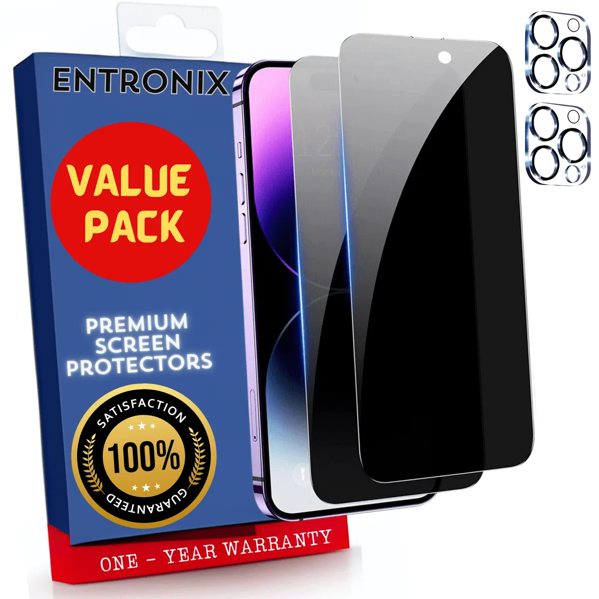 Entronix Case Screen Protector Bundle with Camera Cover Designed for Apple iPhone 14 Pro Max Privacy 9H Hardness,Bubble Free Easy Install,2 PACK