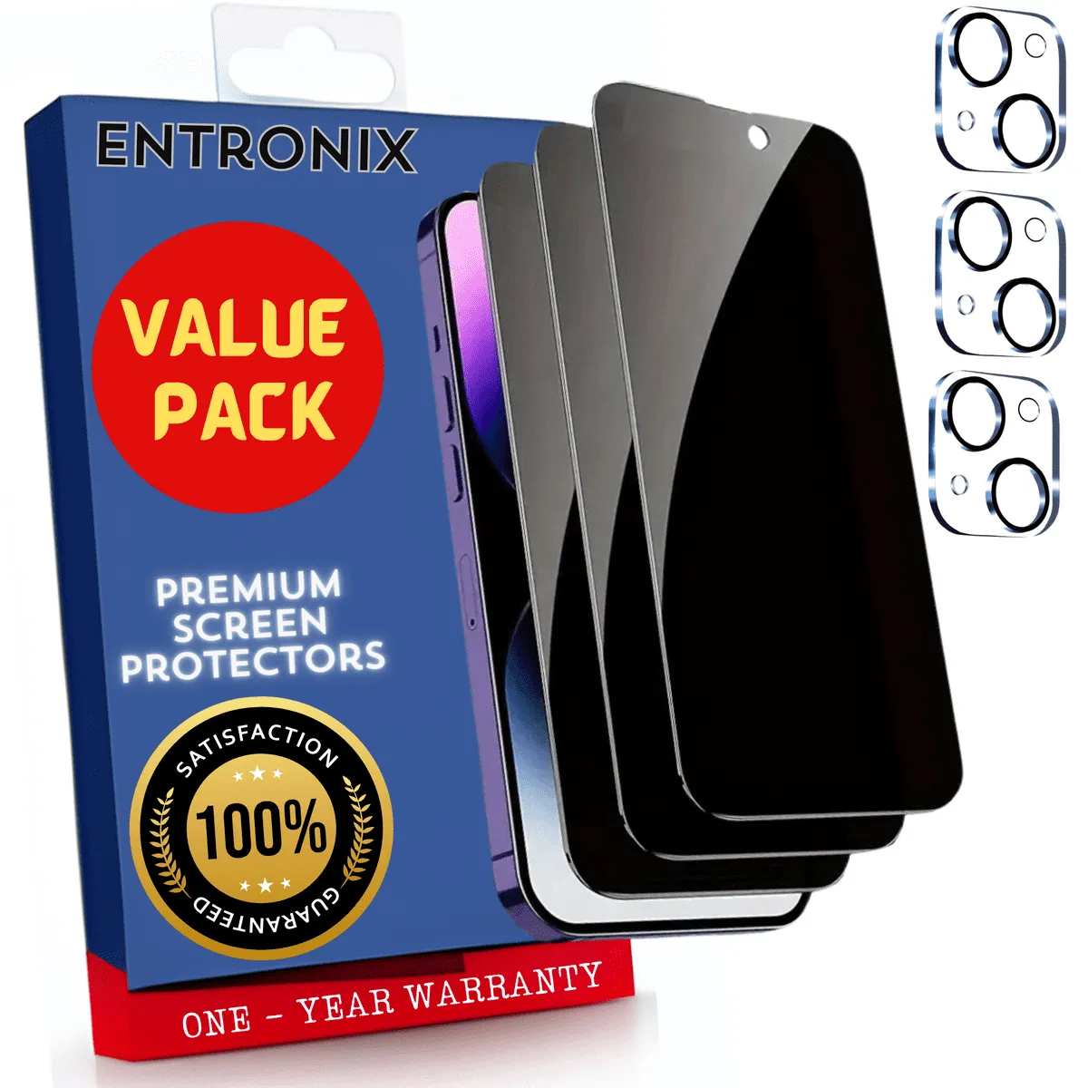 Entronix Case Screen Protector Bundle with Camera Cover Designed for Apple iPhone 15 Plus Privacy 9H Hardness,Bubble Free Easy Install, 3 PACK