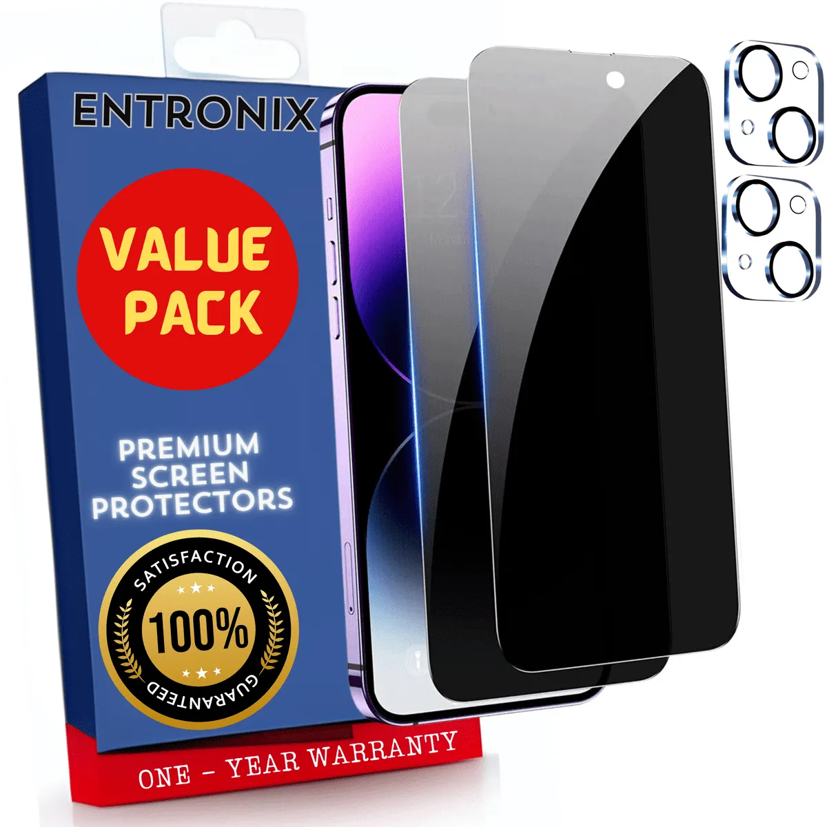 Entronix Case Screen Protector Bundle with Camera Cover Designed for Apple iPhone 15 Plus Privacy 9H Hardness,Bubble Free Easy Install,2 PACK