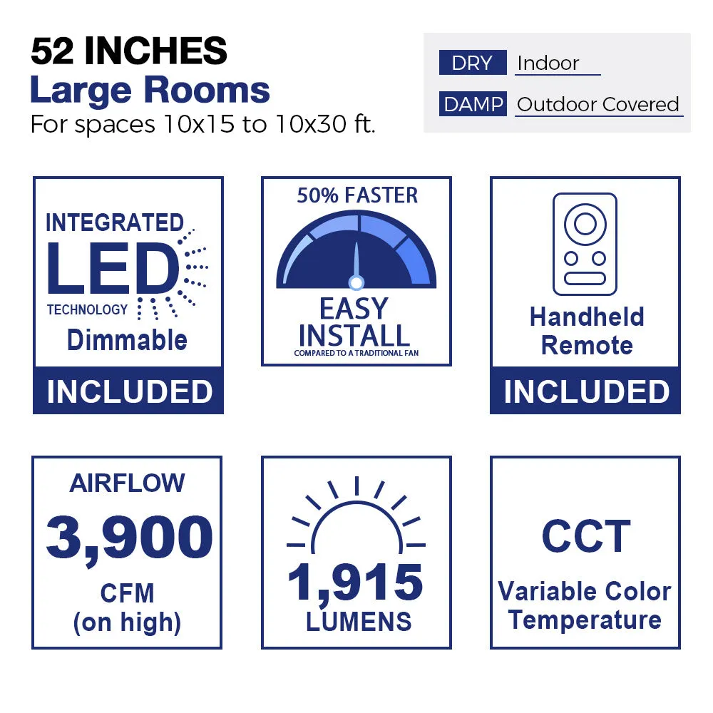 Fayette Outdoor Smart Ceiling Fan with LED Light and Remote 52"