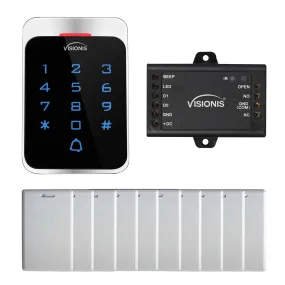 FPC-8907 VIS-3022 Access Control Outdoor Weatherproof Metal Housing Digital Touch Keypad   Reader Standalone with Mini Controller   Wiegand 26, EM Cards With Doorbell, Pack Of 10 Proximity Cards