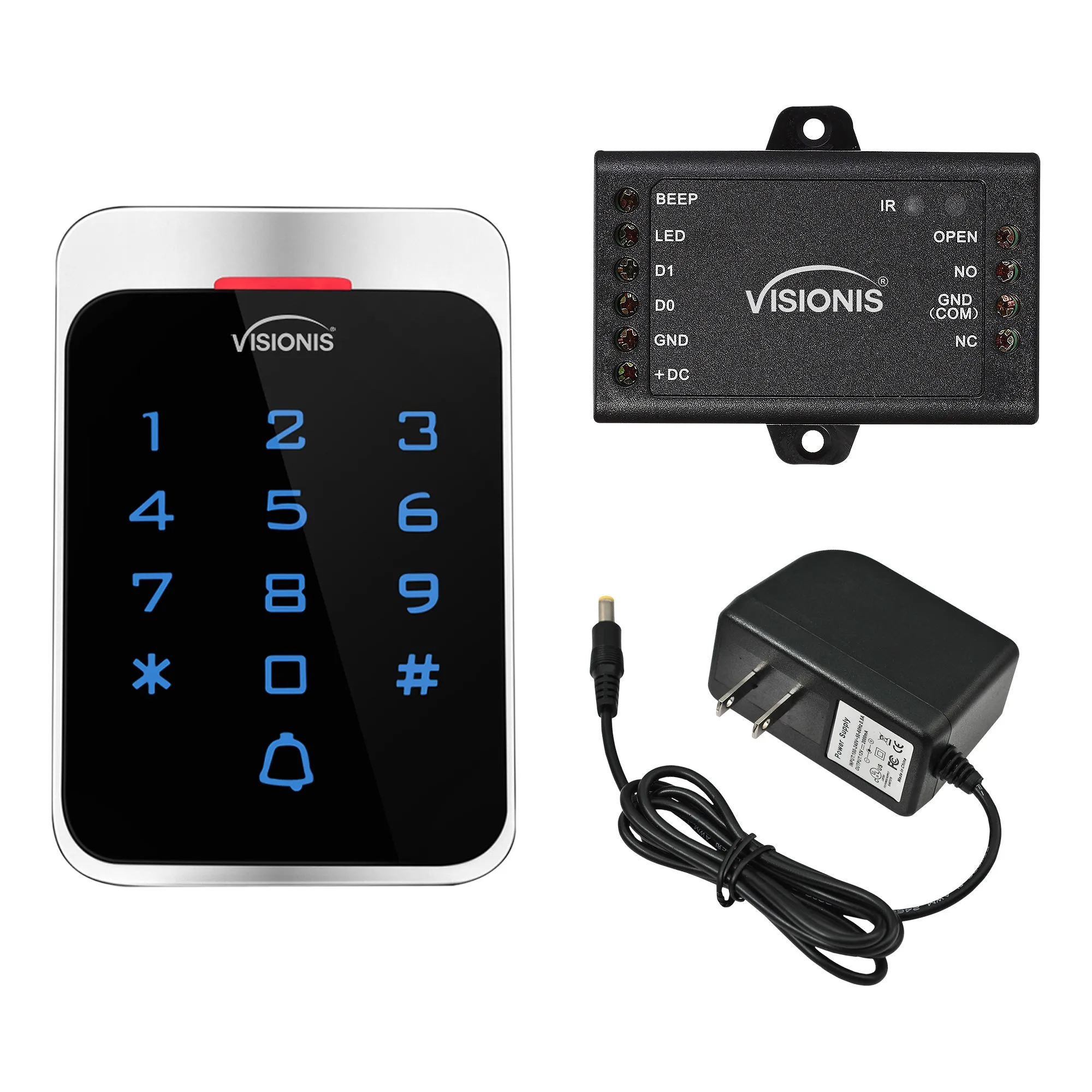 FPC-8908 Visionis VIS-3022 Access Control Outdoor Weatherproof Metal Housing Digital Touch Keypad   Reader Standalone with Mini Controller   Wiegand 26, EM Cards With Doorbell, Power Supply Included