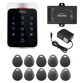 FPC-8911 VIS-3022 Access Control Outdoor Weatherproof Metal Housing Digital Touch Keypad   Reader Standalone with Mini Controller   Wiegand 26, EM Cards, Power Supply, Pack Of 10 Proximity Key Tags