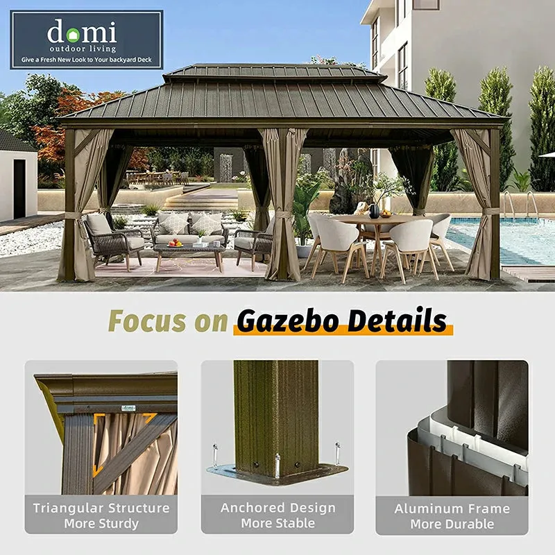 Hardtop Gazebo Brown with Drainage Gutters