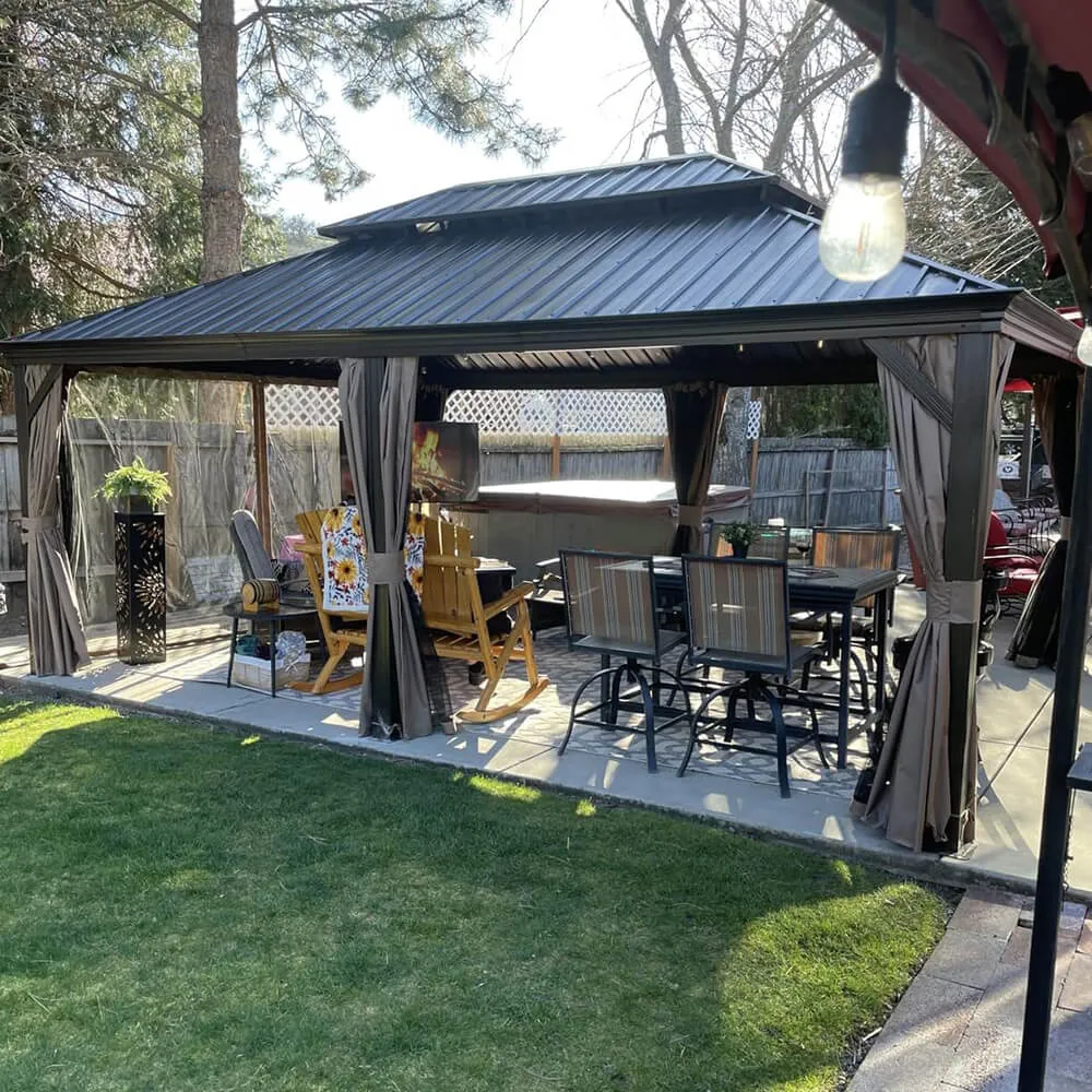 Hardtop Gazebo Brown with Drainage Gutters