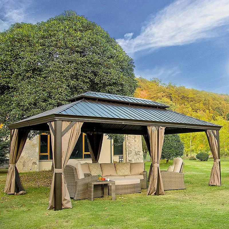 Hardtop Gazebo Brown with Drainage Gutters