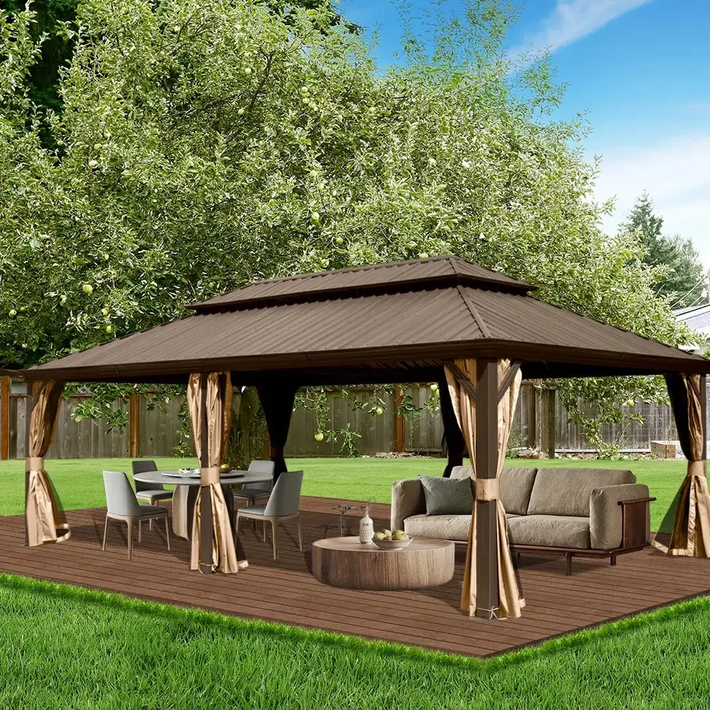 Hardtop Gazebo Brown with Drainage Gutters