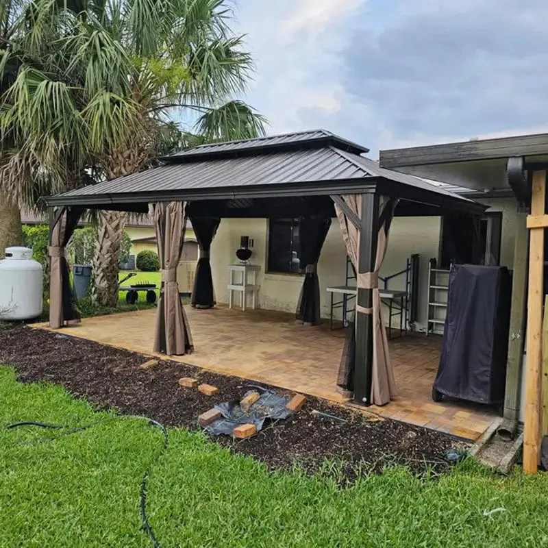 Hardtop Gazebo Brown with Drainage Gutters