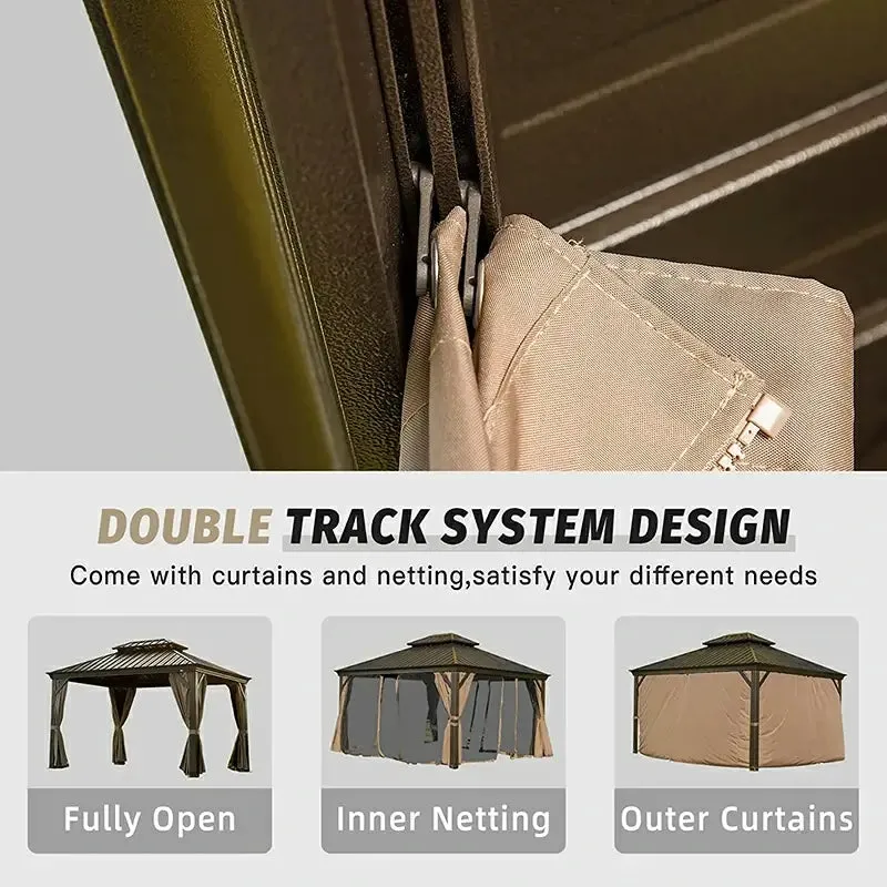 Hardtop Gazebo Brown with Drainage Gutters