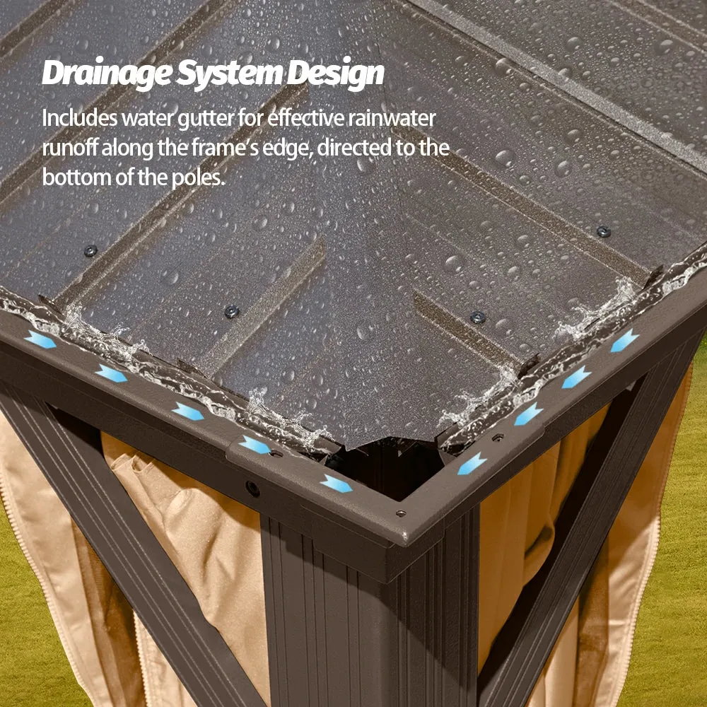 Hardtop Gazebo Brown with Drainage Gutters