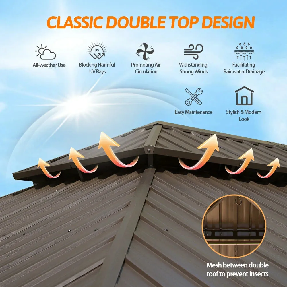 Hardtop Gazebo Brown with Drainage Gutters