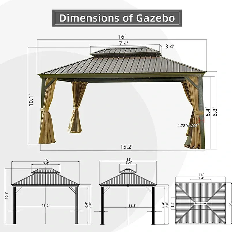 Hardtop Gazebo Brown with Drainage Gutters