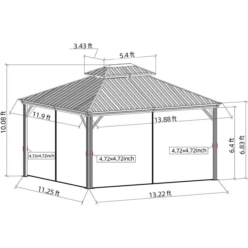 Hardtop Gazebo Brown with Drainage Gutters
