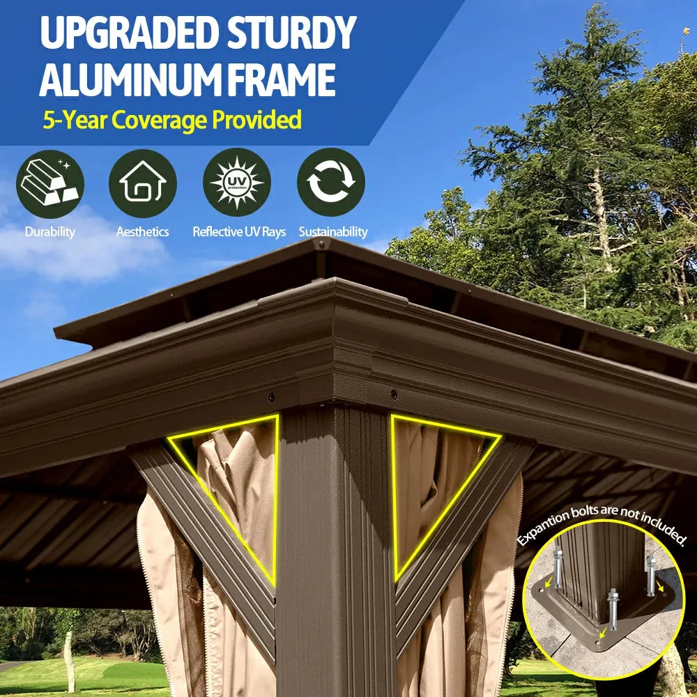 Hardtop Gazebo Brown with Drainage Gutters