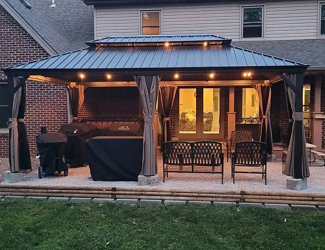 Hardtop Gazebo Brown with Drainage Gutters