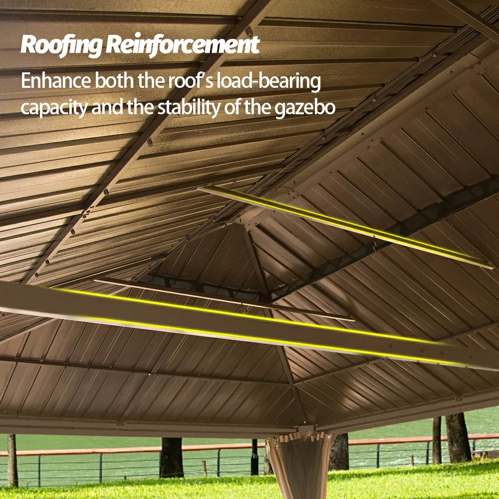 Hardtop Gazebo Brown with Drainage Gutters