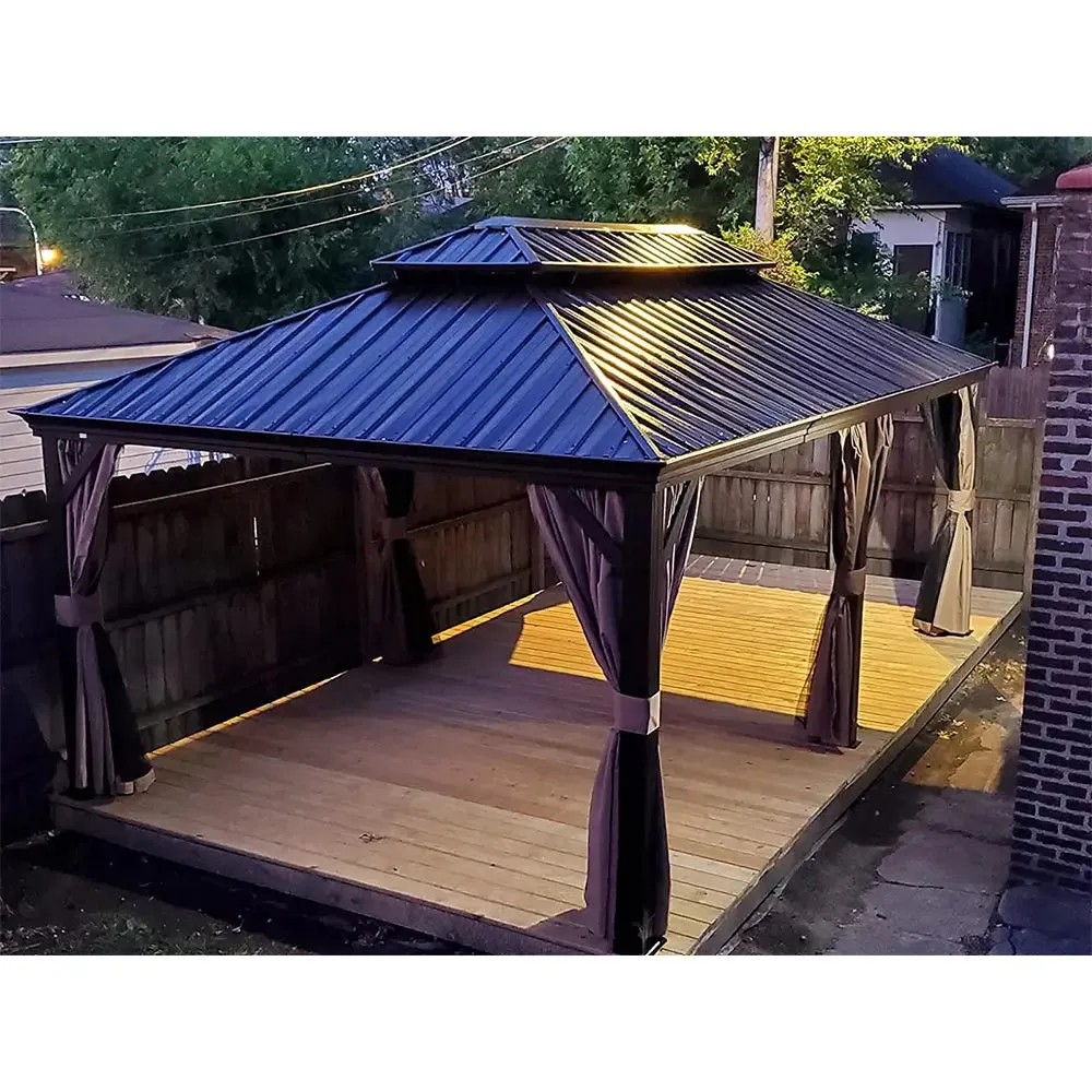 Hardtop Gazebo Brown with Drainage Gutters