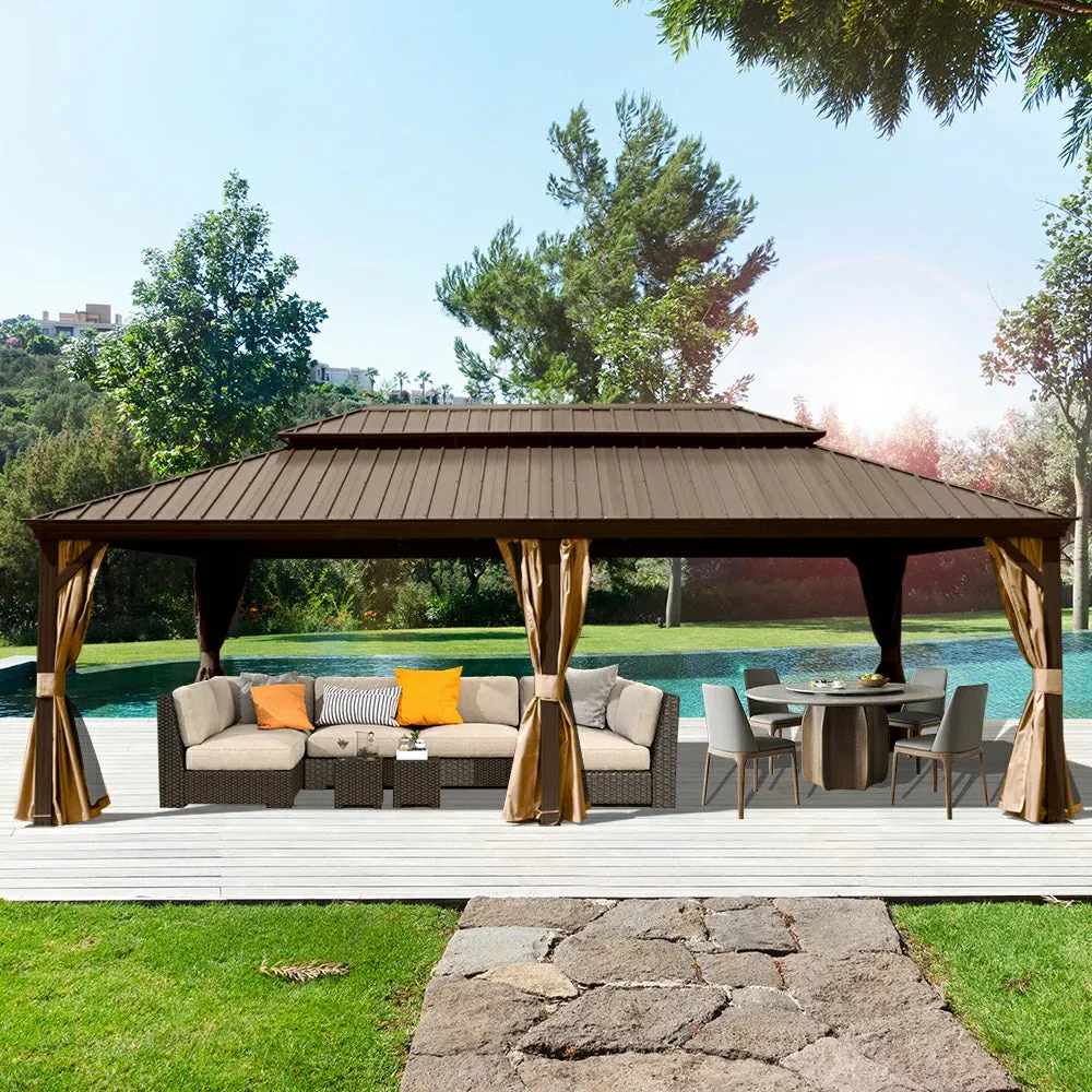 Hardtop Gazebo Brown with Drainage Gutters