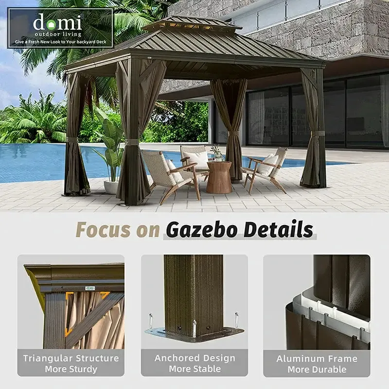 Hardtop Gazebo Brown with Drainage Gutters