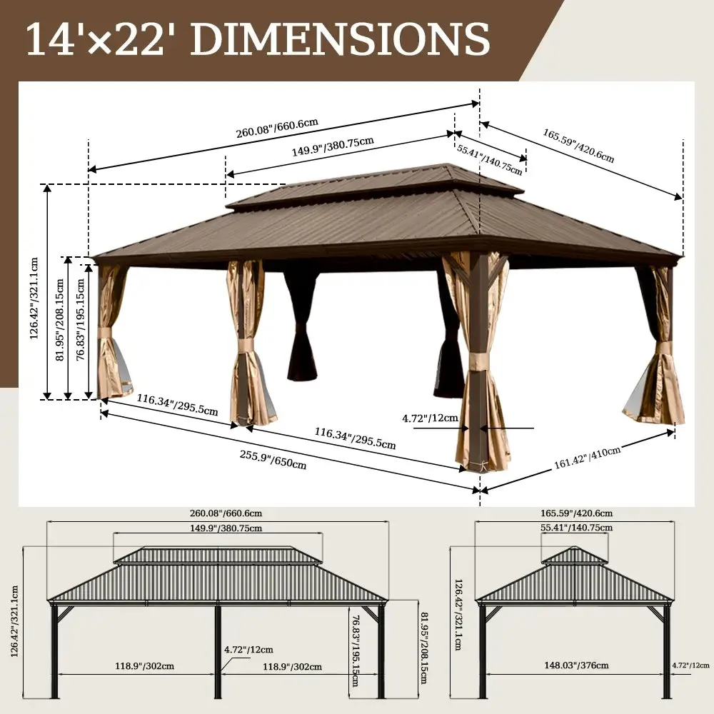 Hardtop Gazebo Brown with Drainage Gutters