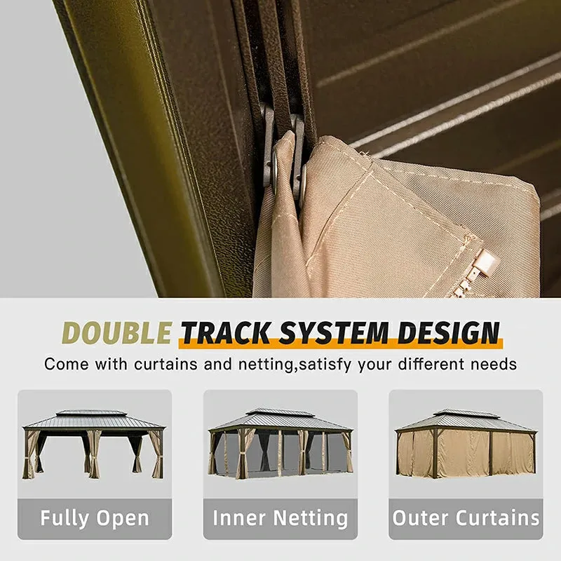 Hardtop Gazebo Brown with Drainage Gutters