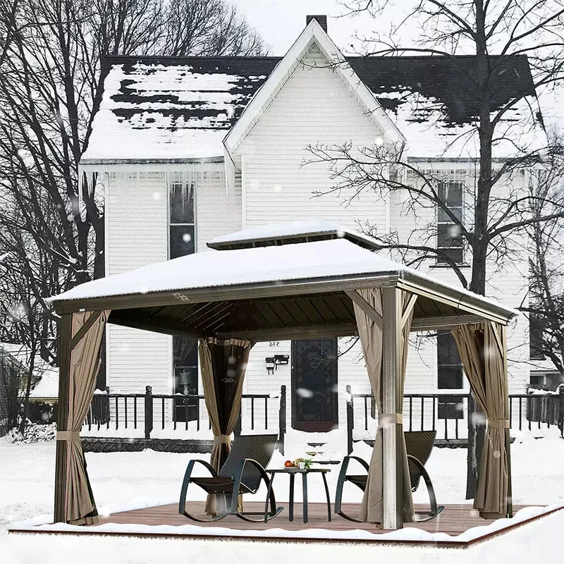 Hardtop Gazebo Brown with Drainage Gutters