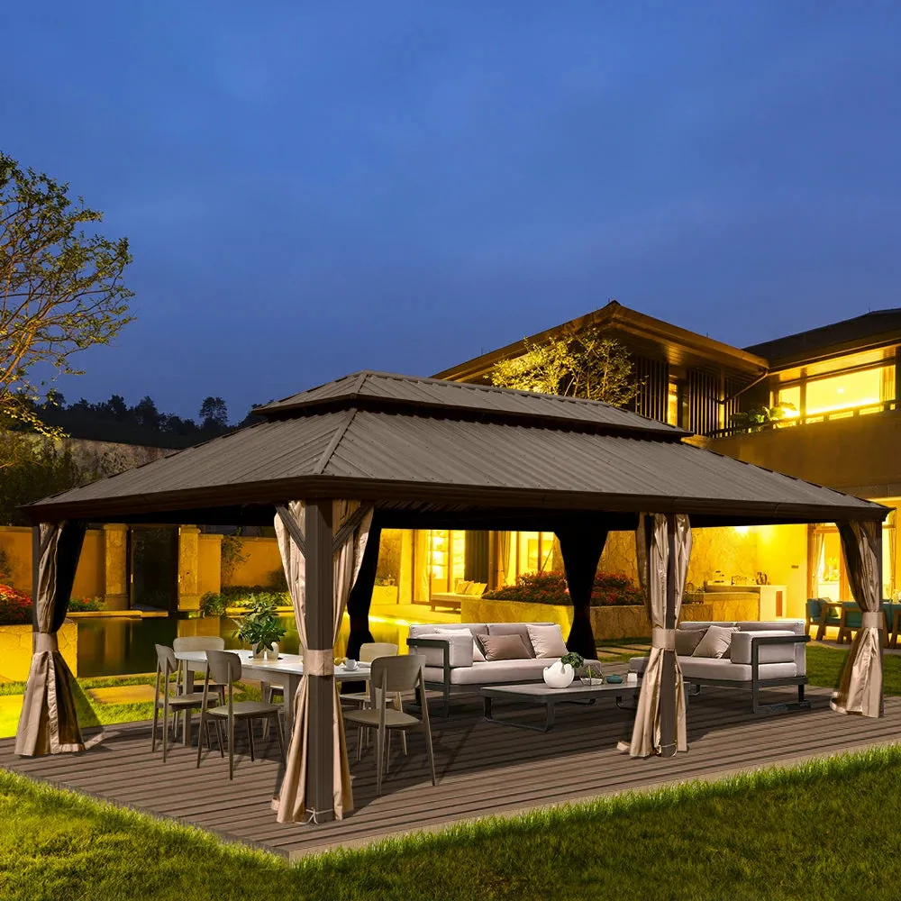 Hardtop Gazebo Brown with Drainage Gutters