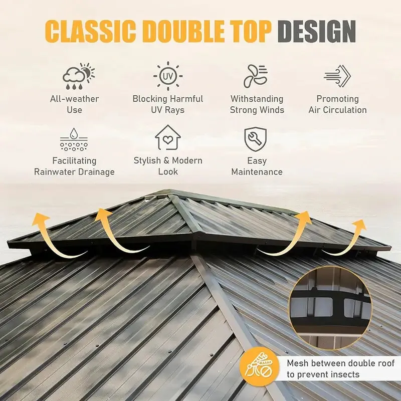 Hardtop Gazebo Brown with Drainage Gutters