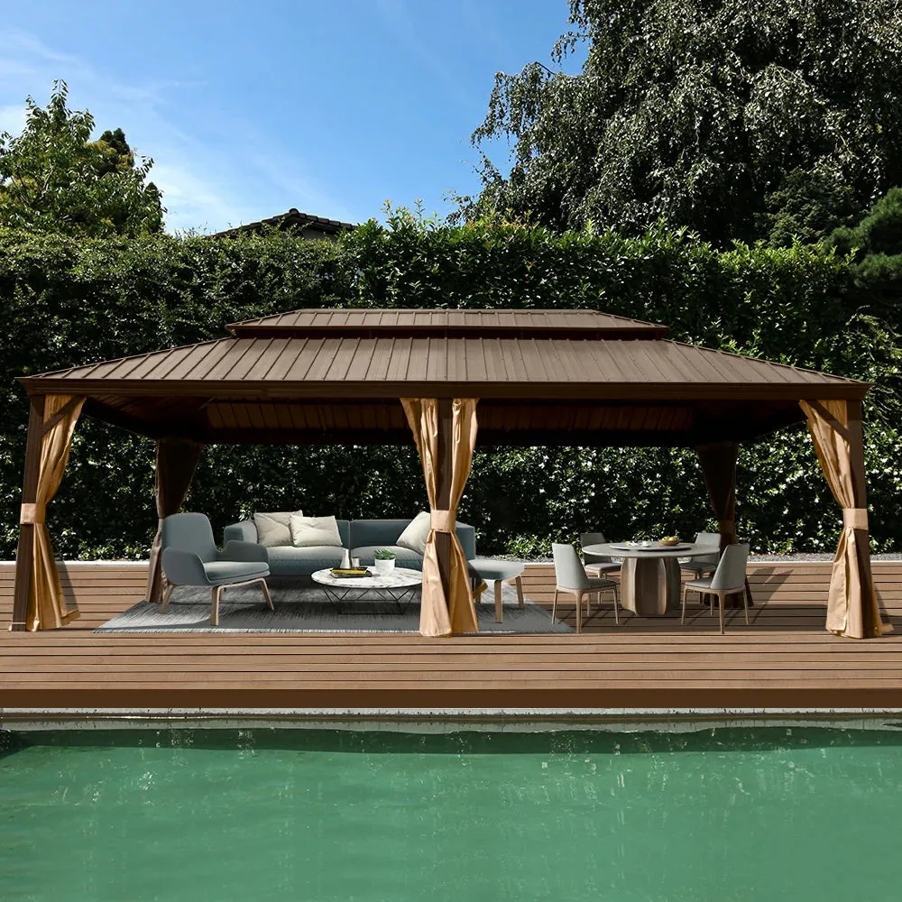Hardtop Gazebo Brown with Drainage Gutters