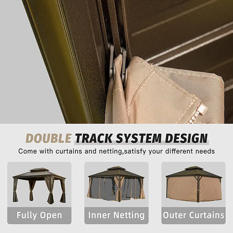 Hardtop Gazebo Brown with Drainage Gutters