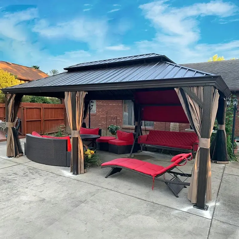 Hardtop Gazebo Brown with Drainage Gutters