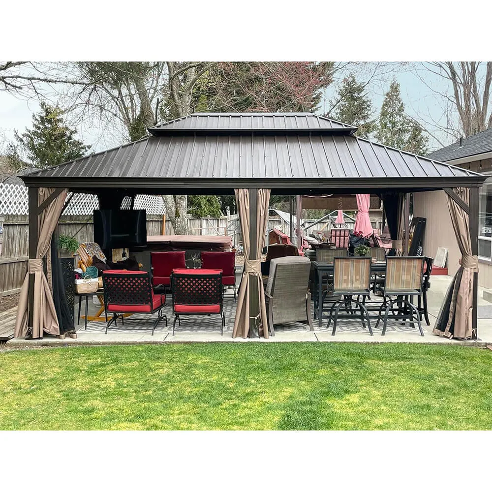 Hardtop Gazebo Brown with Drainage Gutters