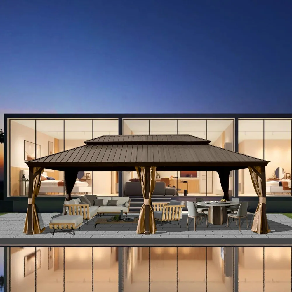 Hardtop Gazebo Brown with Drainage Gutters