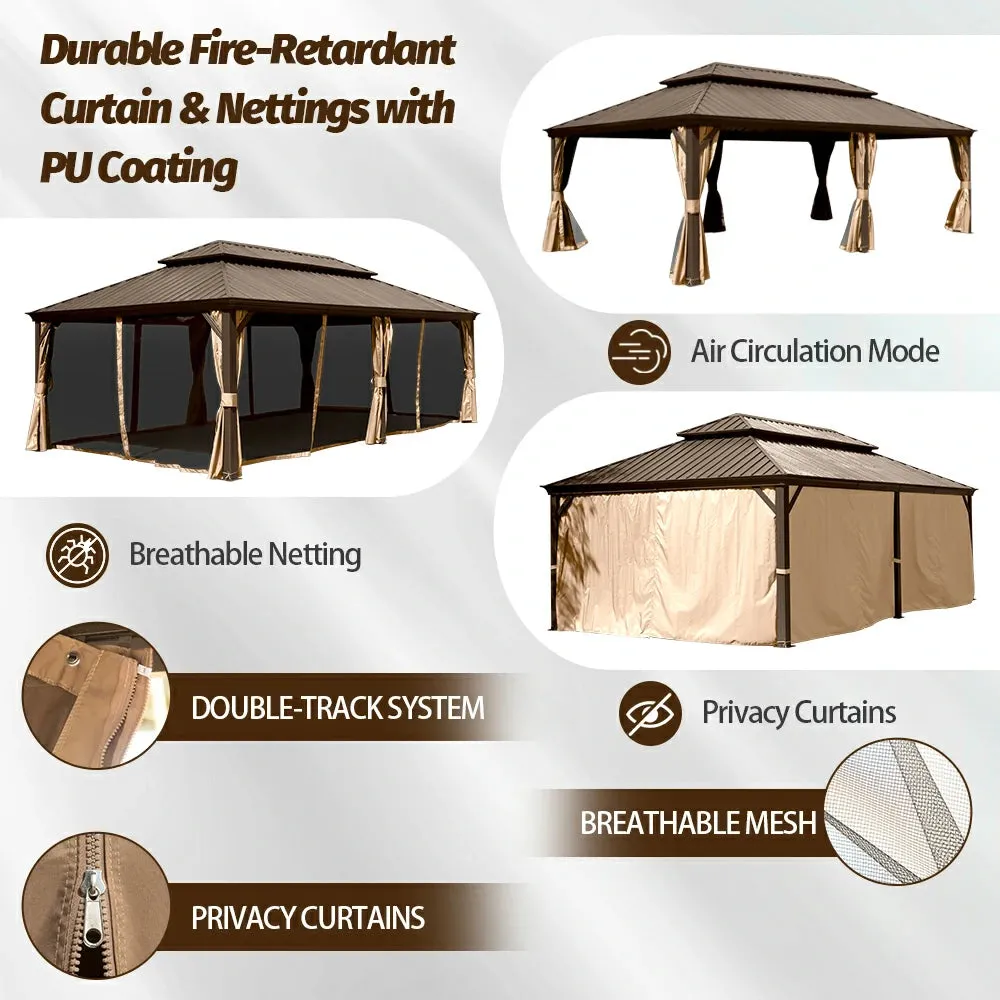Hardtop Gazebo Brown with Drainage Gutters