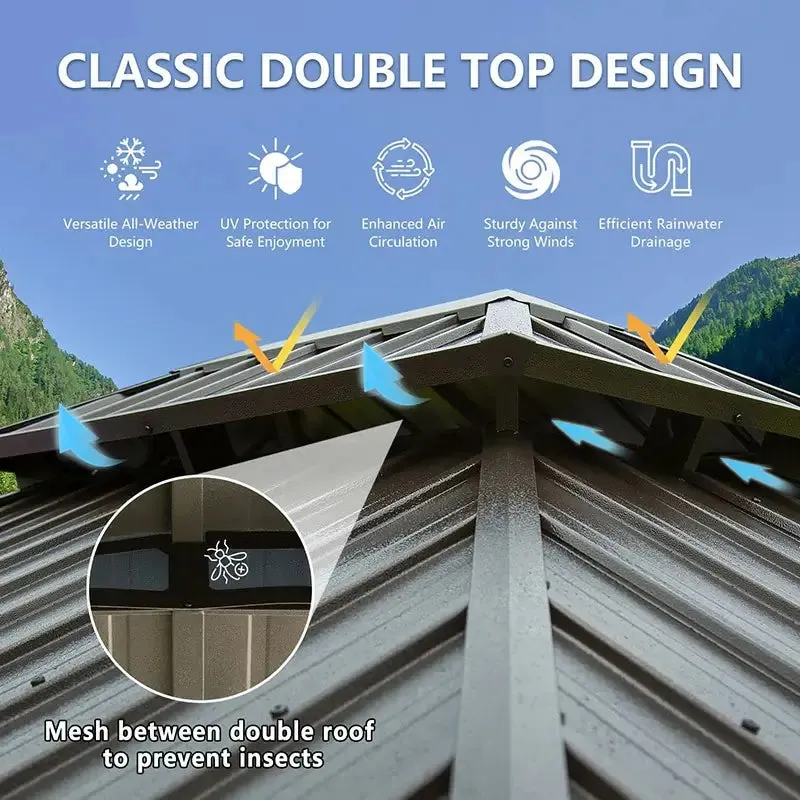 Hardtop Gazebo Brown with Drainage Gutters