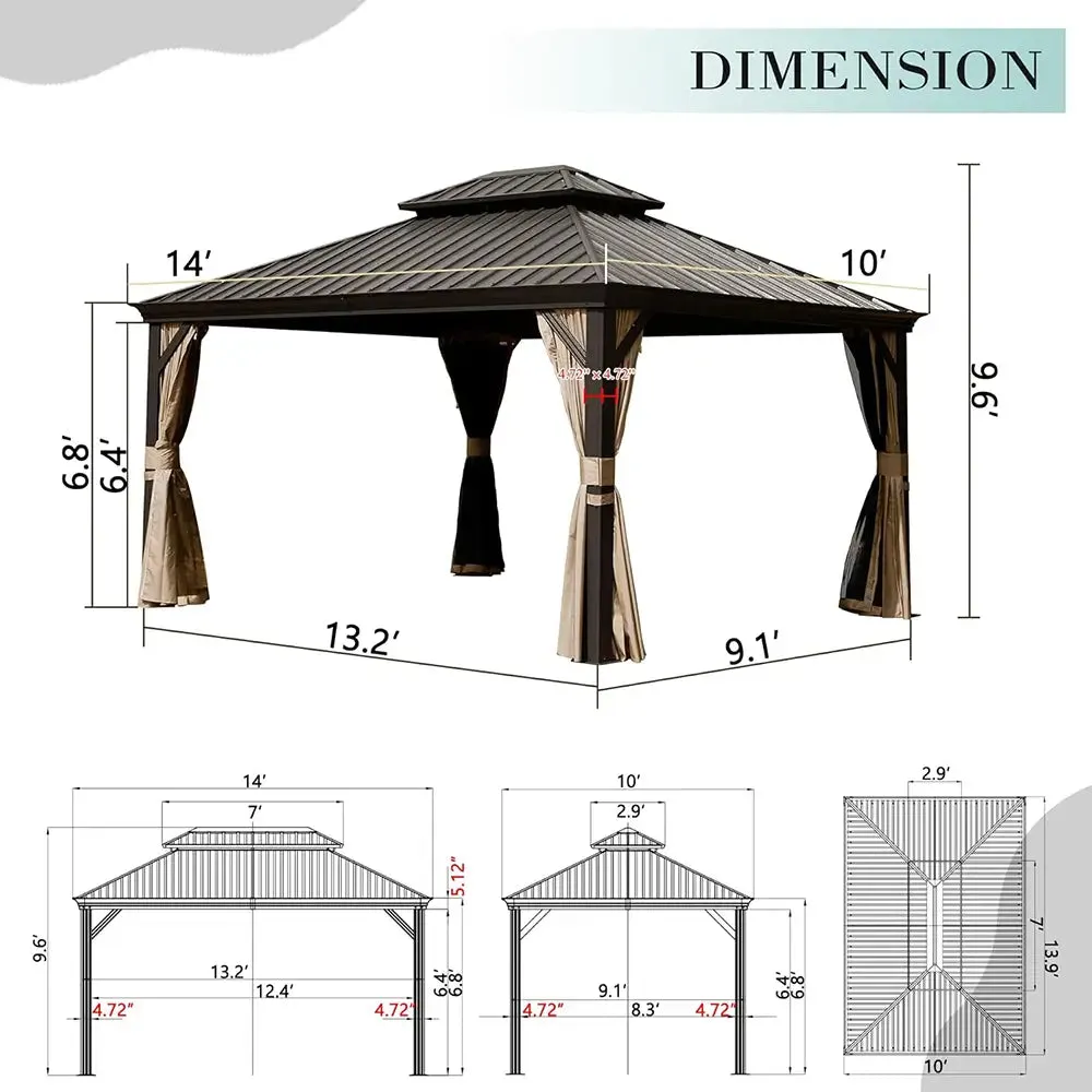 Hardtop Gazebo Brown with Drainage Gutters