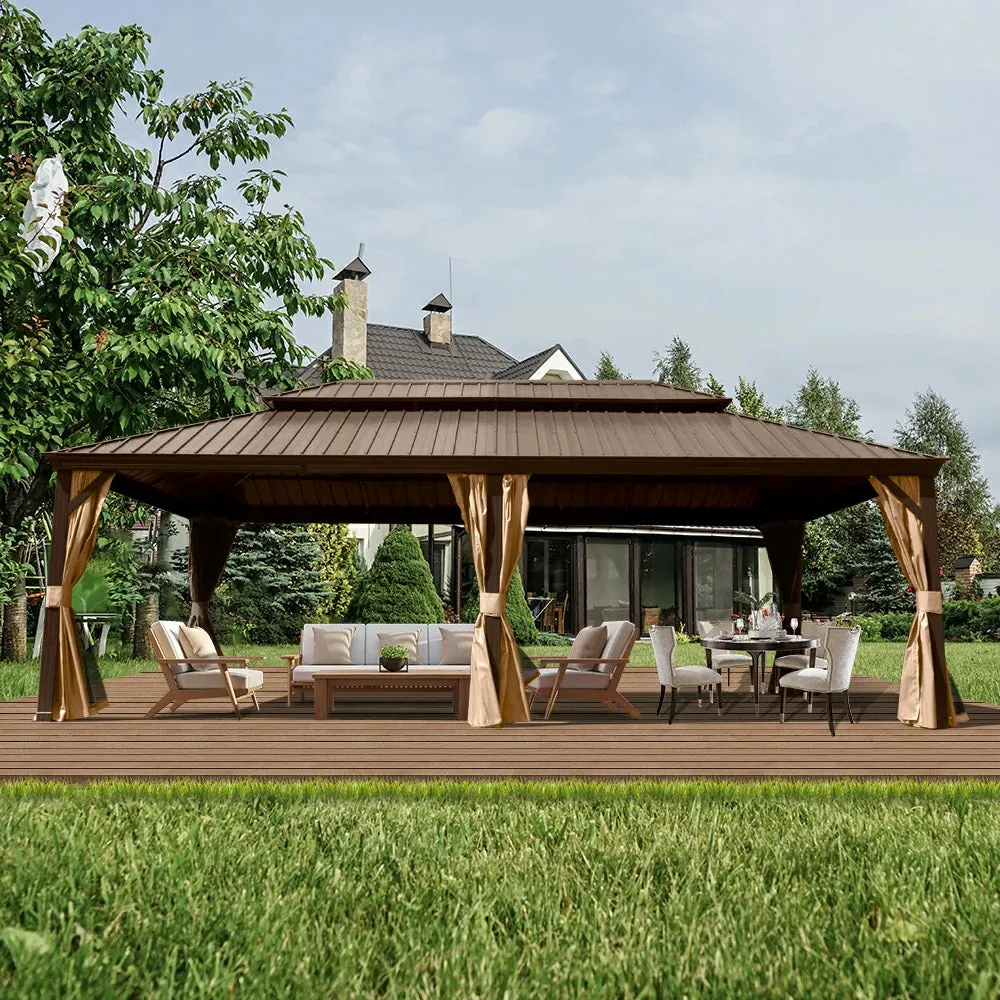 Hardtop Gazebo Brown with Drainage Gutters