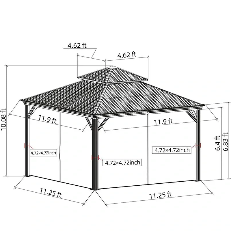 Hardtop Gazebo Brown with Drainage Gutters