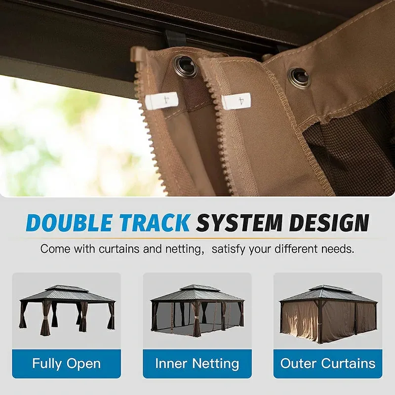 Hardtop Gazebo Brown with Drainage Gutters