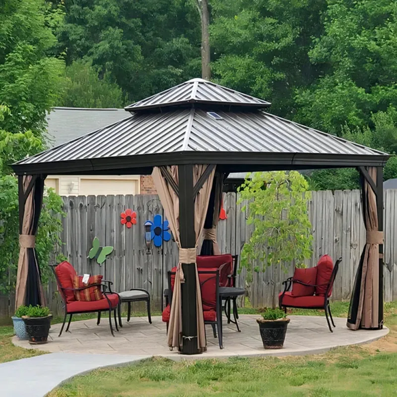 Hardtop Gazebo Brown with Drainage Gutters