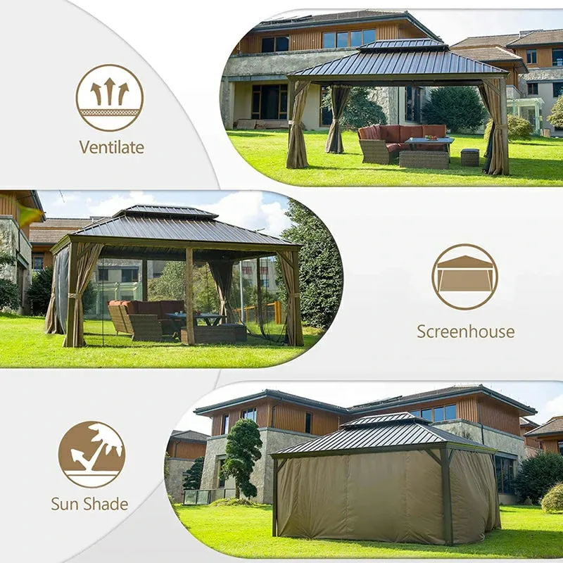Hardtop Gazebo Brown with Drainage Gutters