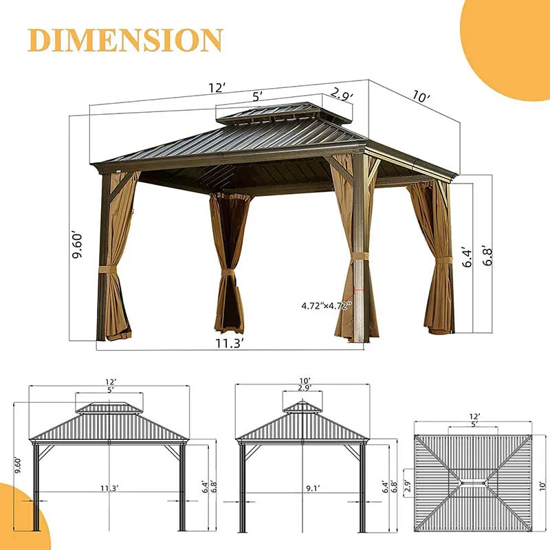 Hardtop Gazebo Brown with Drainage Gutters