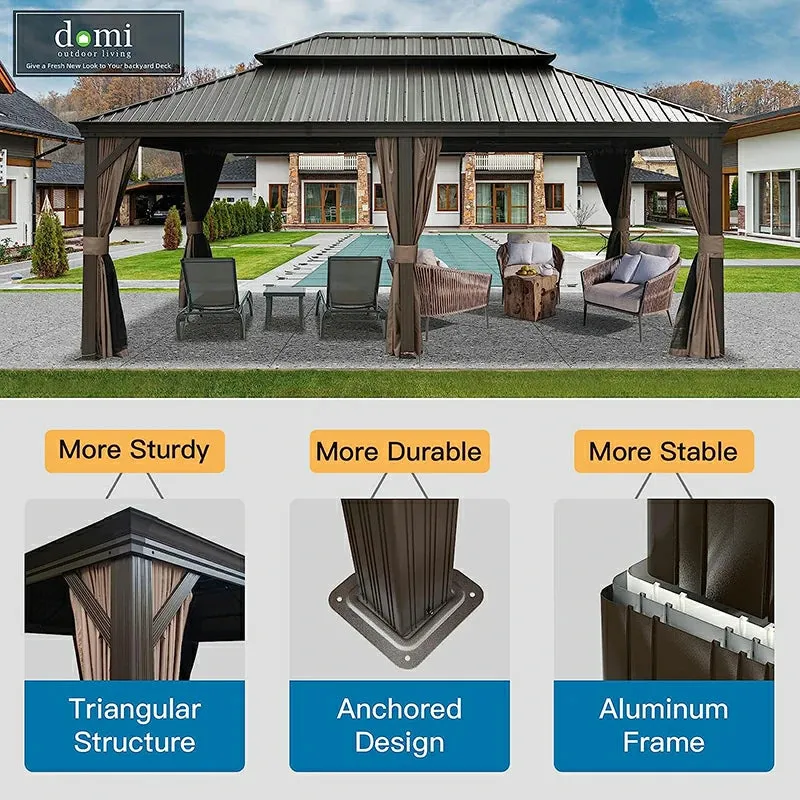 Hardtop Gazebo Brown with Drainage Gutters