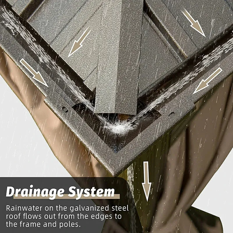 Hardtop Gazebo Brown with Drainage Gutters